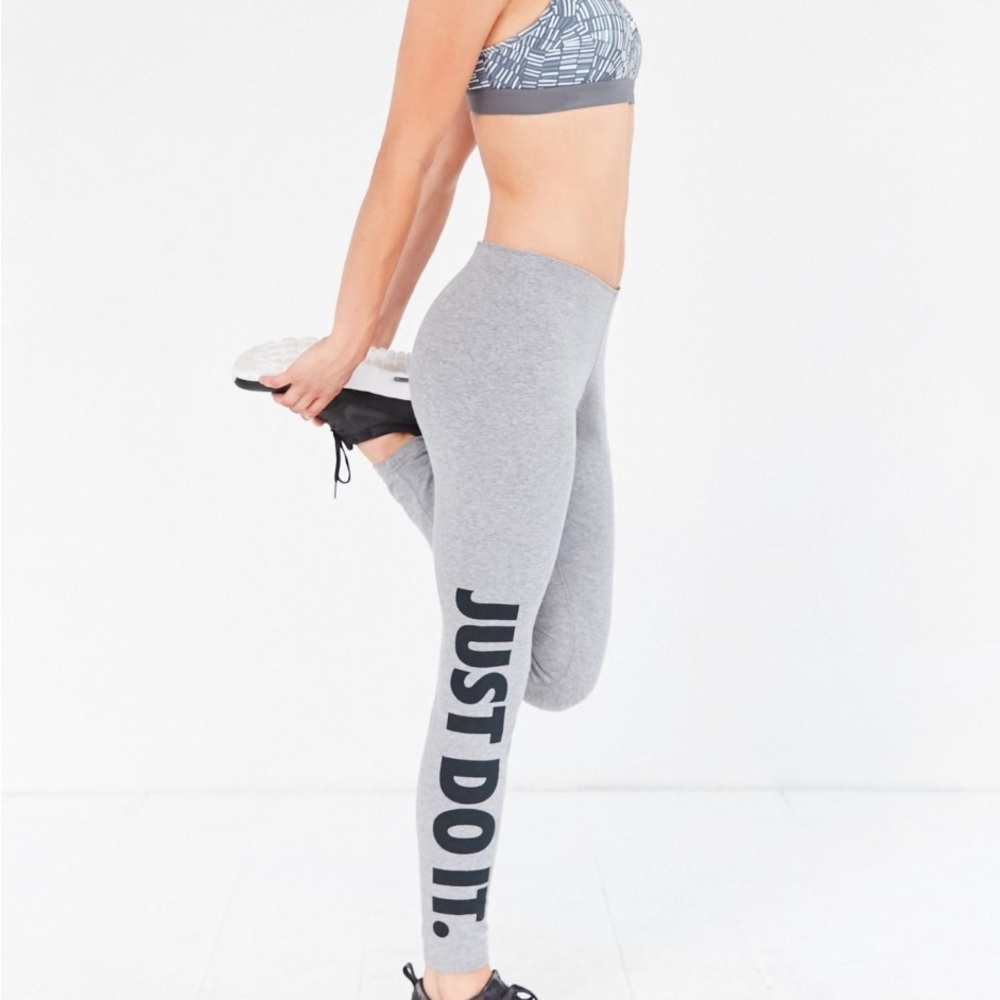 Nike Gray Leggings with Black 'Just Do It' Print